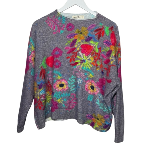 Natural Life Cashmere Like Mock Neck Sweater Charcoal Pink Poppy Size Medium - Picture 3 of 11